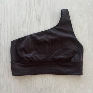 lululemon Align™ Asymmetrical Black Shine Ribbed Bra Light Support Bra Size 10